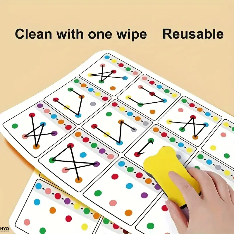 AliExpress Tarjetas de entrenamiento reutilizables A4 12 páginas, bolígrafo borrable, ejercicios visuales para niños memoria y concentració, view 3
