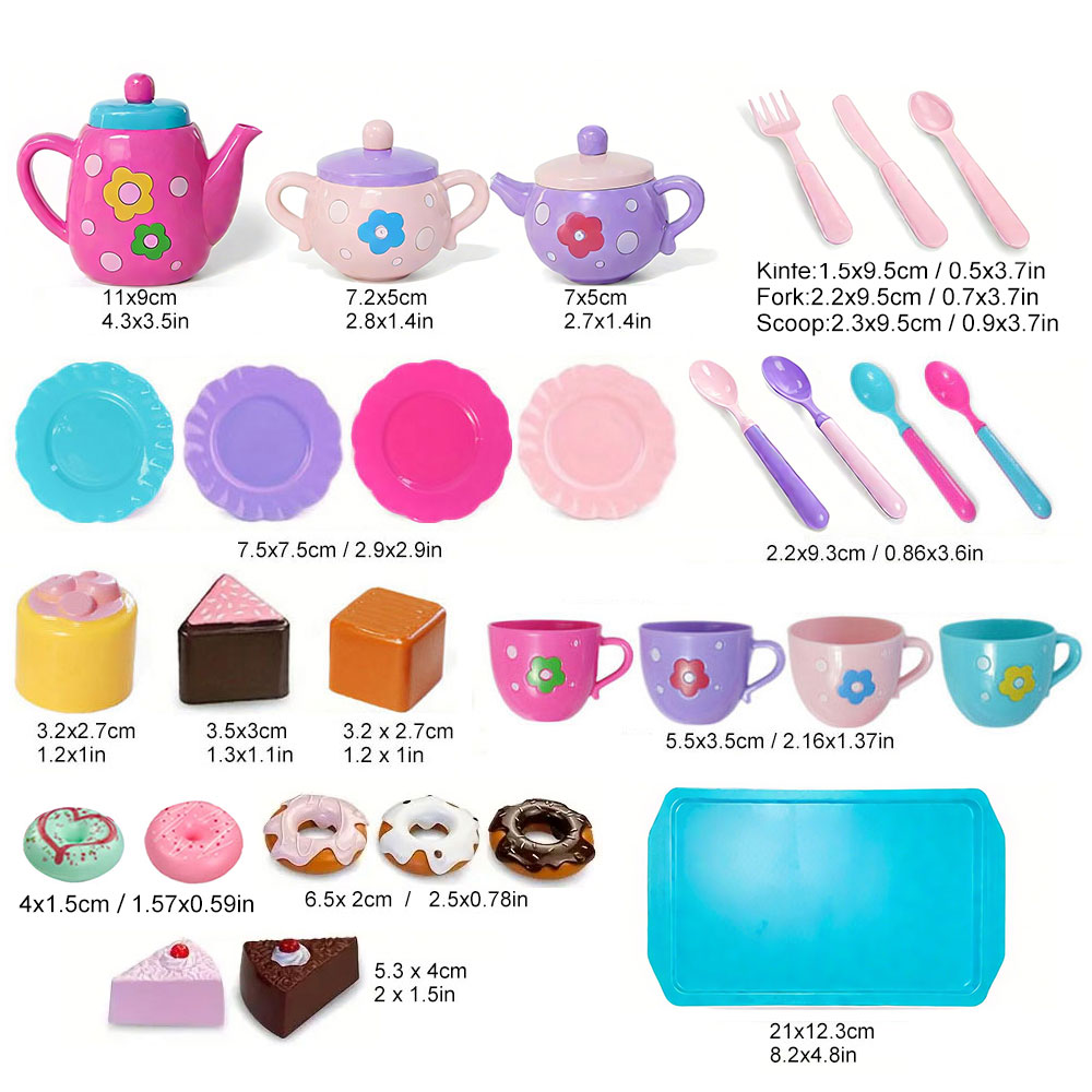 AliExpress Tea set for girls, tea party set, tea set for kids including kettle, cookies, food for kids, gifts for boys and girls, view 2