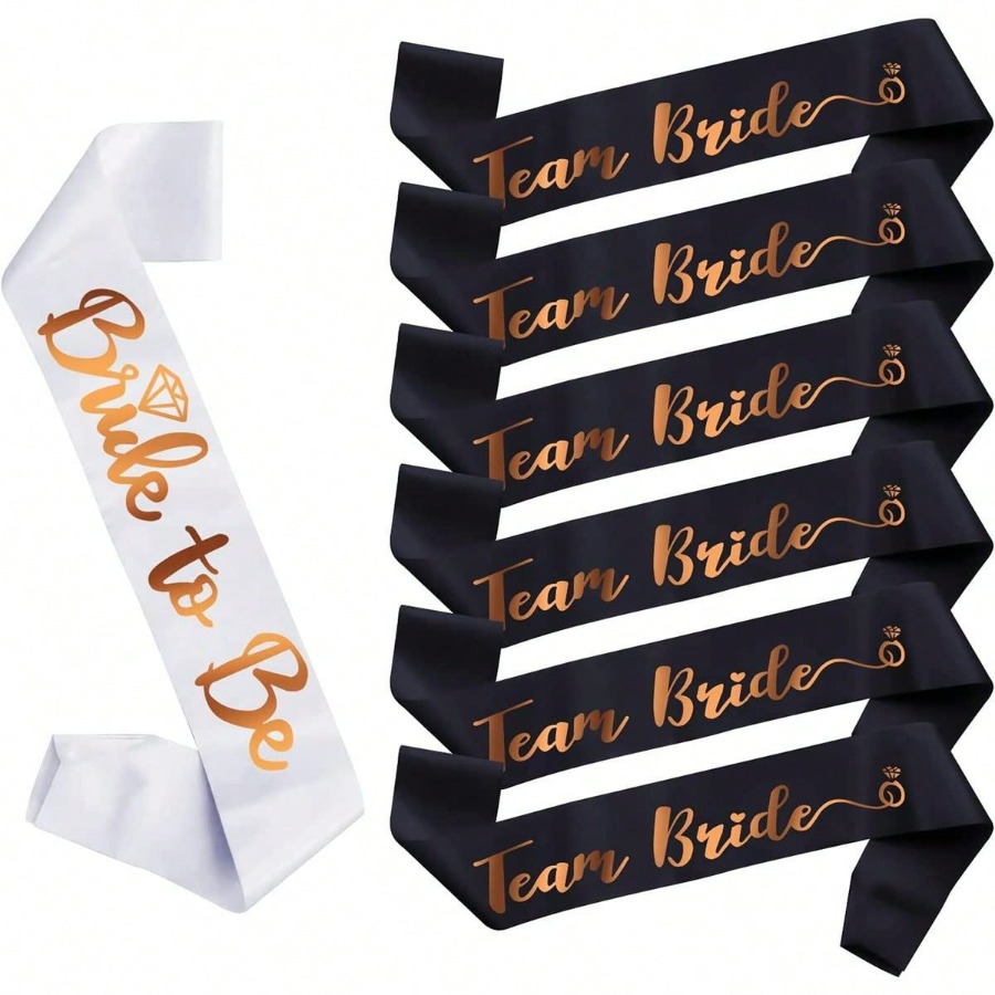 AliExpress Team Bride Sash 6 Team Bride Sashes + 1 Bride to Be Sash Bridesmaids Bridal Shower Decoration for Bachelorette Parties, view 2