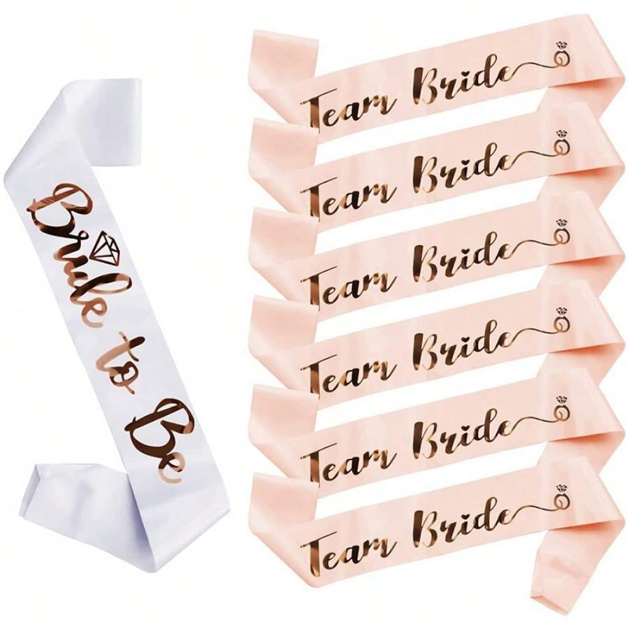 AliExpress Team Bride Sash 6 Team Bride Sashes + 1 Bride to Be Sash Bridesmaids Bridal Shower Decoration for Bachelorette Parties, view 5