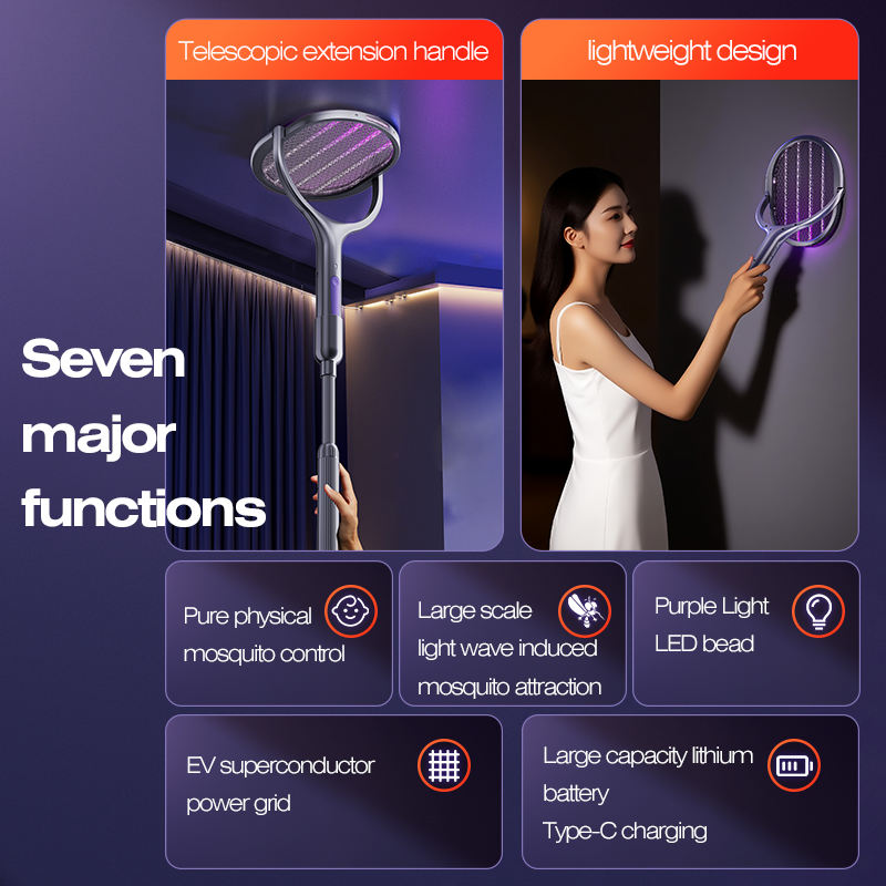 AliExpress Telescopic Electric Mosquito Swatter & UV Trap Lamp, Extendable 109cm, Safe Physical Killer, Rechargeable, Wall Mount No Gap, view 4