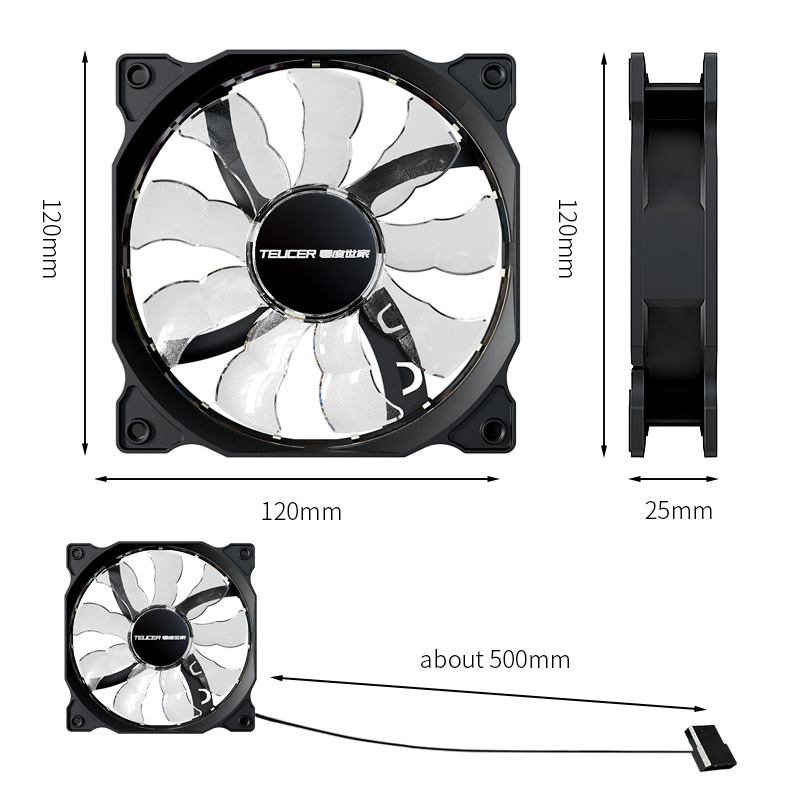 AliExpress Teucer 120mm 4-Pin LED PC Case Cooling Fan, view 6