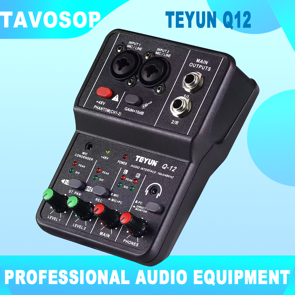 AliExpress TEYUN Q12 2 Channels Professional Portable Audio Interface Sound Card Console Mini USB MIXER for Guitar Recording Studio Singing