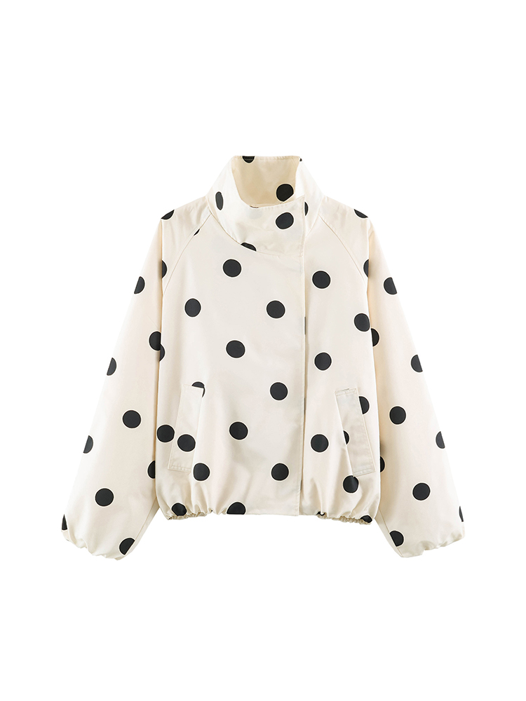 AliExpress TFMLN Women Retro Polka Dot Printed Bomber Jacket Stand Collar Oversized Streetwear Spring Casual Trendy Outerwear 2026 New, view 2