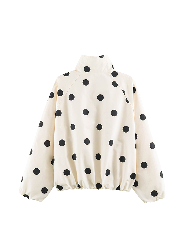 AliExpress TFMLN Women Retro Polka Dot Printed Bomber Jacket Stand Collar Oversized Streetwear Spring Casual Trendy Outerwear 2026 New, view 3