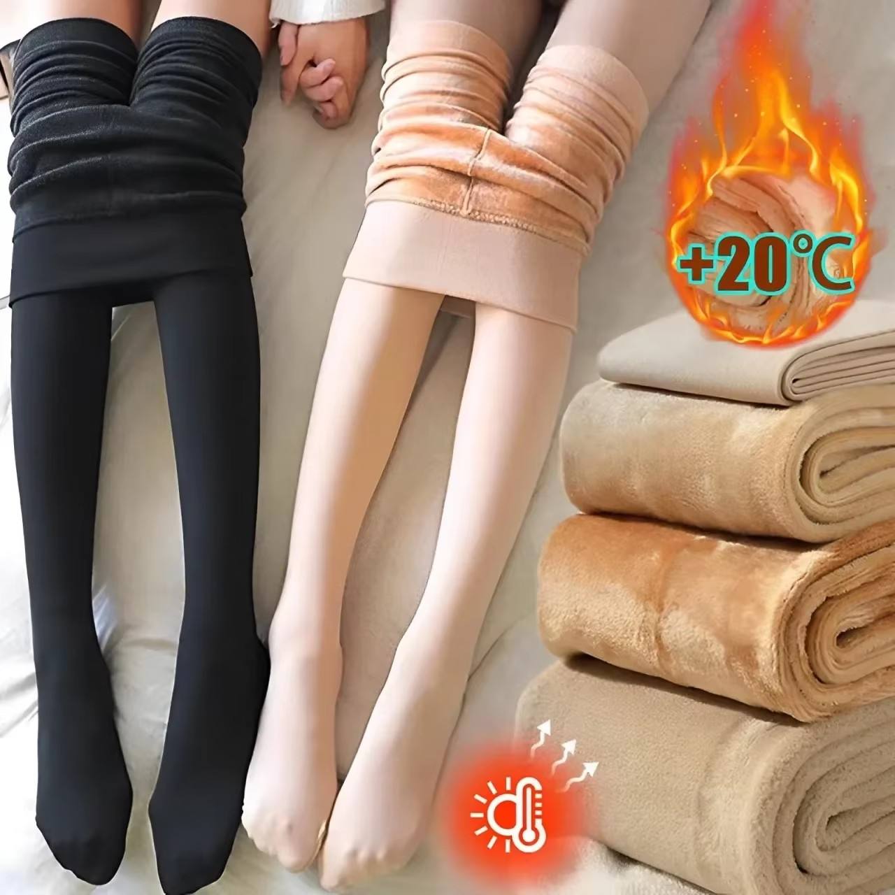 AliExpress Thick Fleece Lined Tights Flesh Tone Winter Leggings Non-Slip Foot Design Warm All-in-One Thermal Pantyhose for Cold Weather