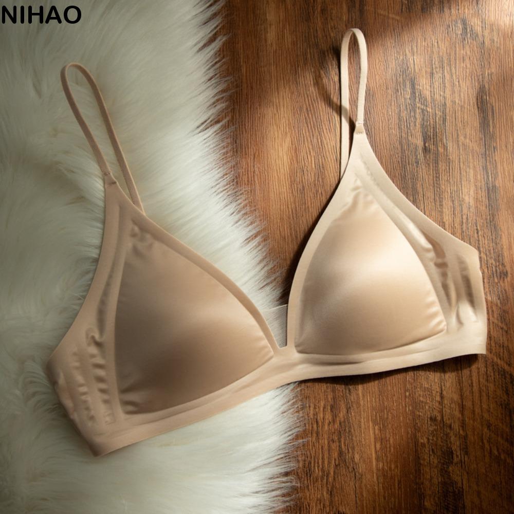 AliExpress Thin Satin Wireless Deep V Bra Close-fitting Anti-sagging Push Up Underwear Traceless Gathered Breasts Seamless Bras Sport