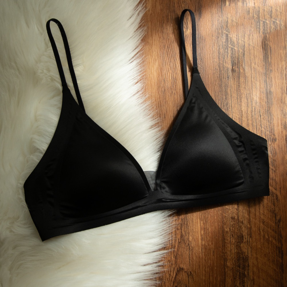 AliExpress Thin Satin Wireless Deep V Bra Close-fitting Anti-sagging Push Up Underwear Traceless Gathered Breasts Seamless Bras Sport, view 3