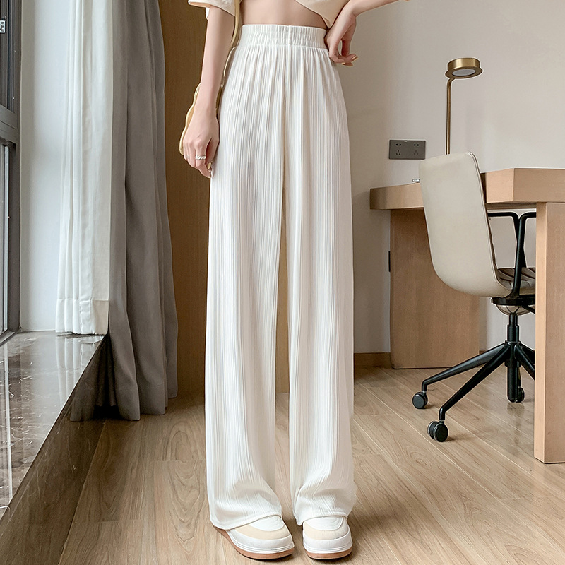 AliExpress Thin Summer Wide-leg Pants Ice Filament Permeability Women Spring  Women Elastic Waist Stright Long Wide Leg Pants Casual Female