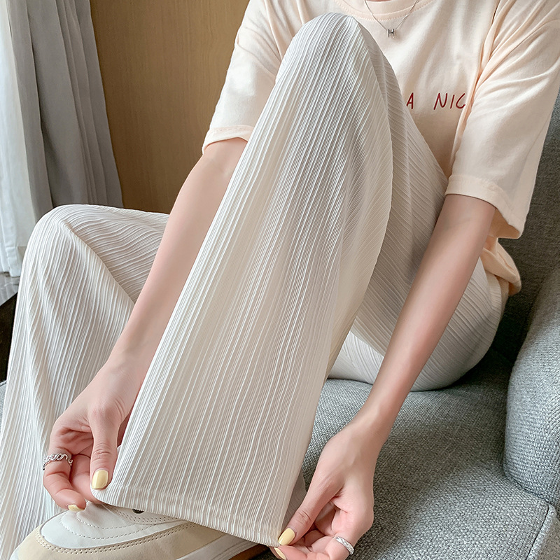 AliExpress Thin Summer Wide-leg Pants Ice Filament Permeability Women Spring  Women Elastic Waist Stright Long Wide Leg Pants Casual Female, view 2