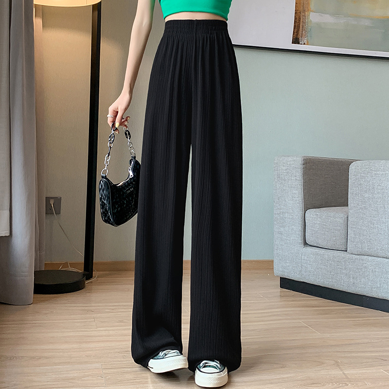 AliExpress Thin Summer Wide-leg Pants Ice Filament Permeability Women Spring  Women Elastic Waist Stright Long Wide Leg Pants Casual Female, view 3