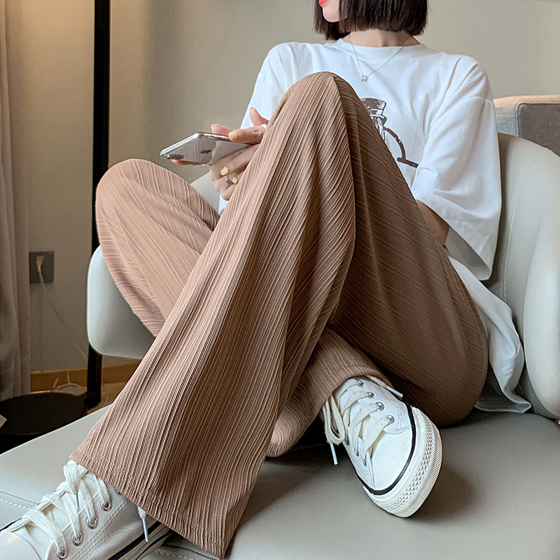 AliExpress Thin Summer Wide-leg Pants Ice Filament Permeability Women Spring  Women Elastic Waist Stright Long Wide Leg Pants Casual Female, view 4