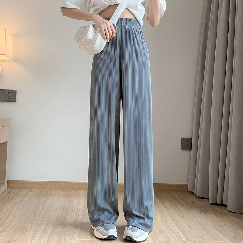 AliExpress Thin Summer Wide-leg Pants Ice Filament Permeability Women Spring  Women Elastic Waist Stright Long Wide Leg Pants Casual Female, view 5