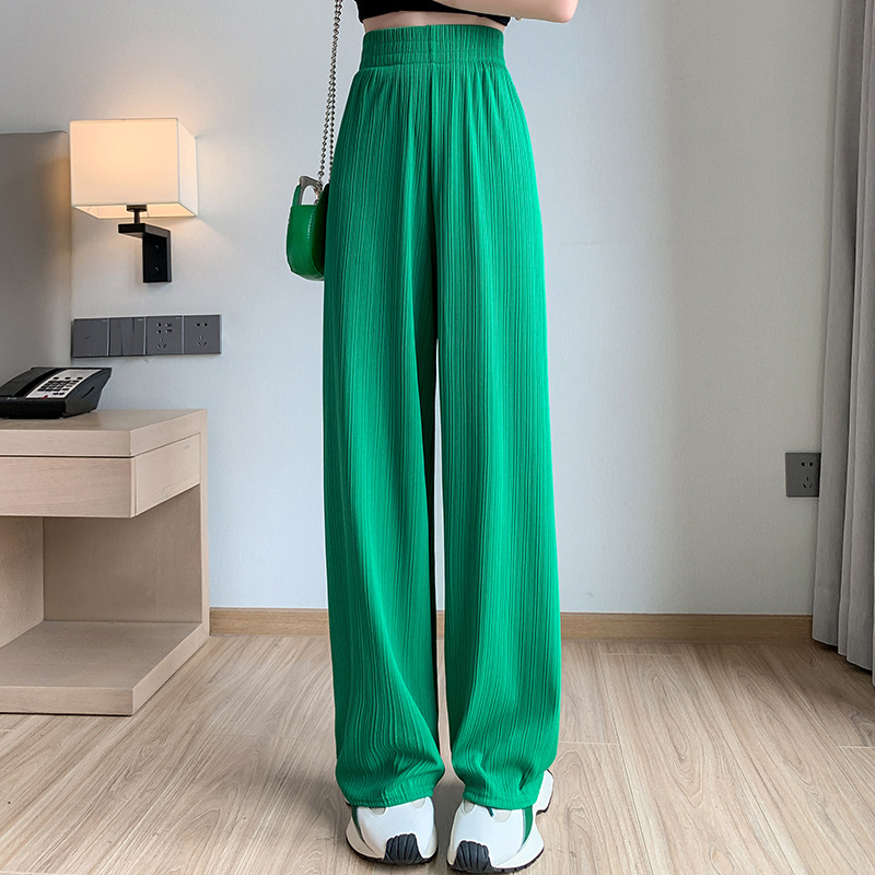 AliExpress Thin Summer Wide-leg Pants Ice Filament Permeability Women Spring  Women Elastic Waist Stright Long Wide Leg Pants Casual Female, view 6