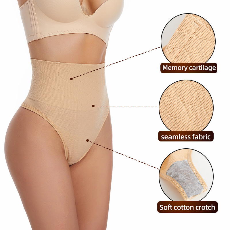 AliExpress Thin Thong Women's Strong Hip Lift Tummy Control Panties with Fishbone Steel Boning Waist Cincher Mid-High Waist Shaper, view 3