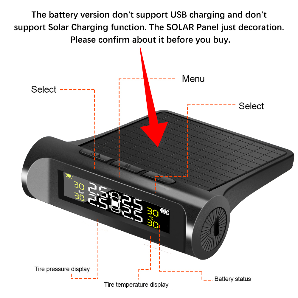 AliExpress Solar TPMS Tire Pressure Monitor with Sensors, view 5