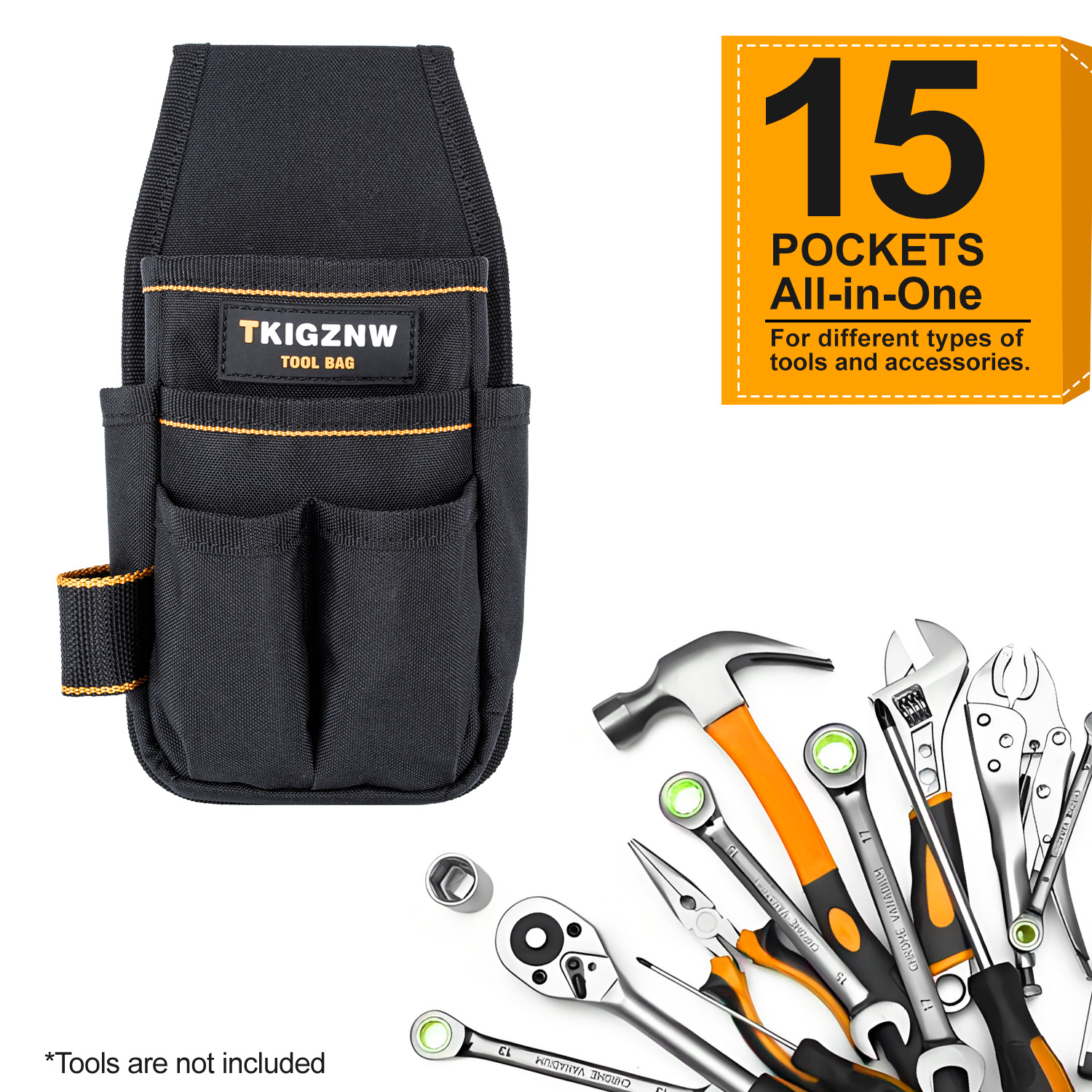AliExpress TKIGZNW Pocket Tool Pouch，6-Pouches and 9 Screwdriver Loops Construction, Heavy-Duty Tool Bag with Adjustable Belt for Electrici, view 2
