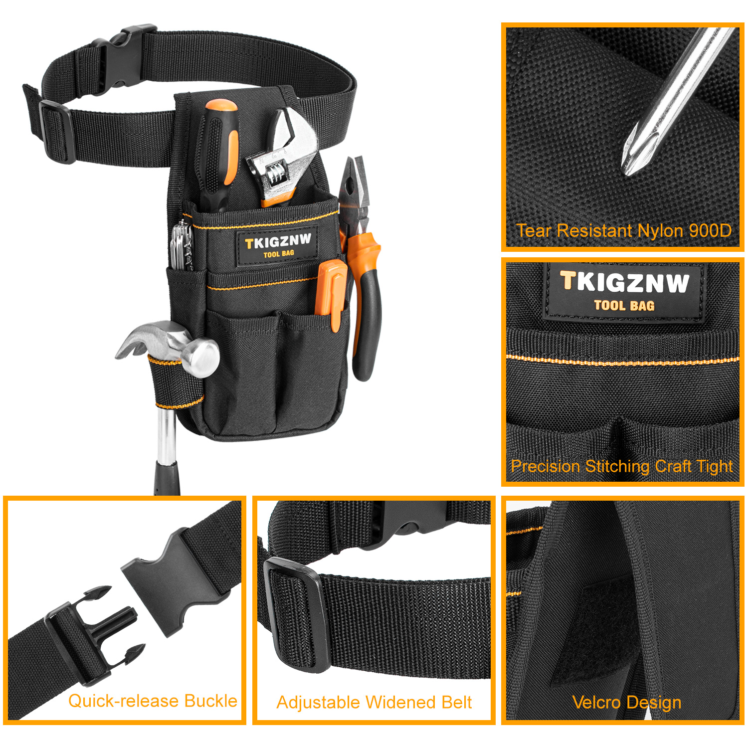 AliExpress TKIGZNW Pocket Tool Pouch，6-Pouches and 9 Screwdriver Loops Construction, Heavy-Duty Tool Bag with Adjustable Belt for Electrici, view 6