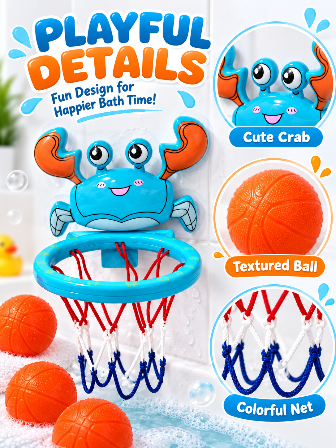 AliExpress Toddler Bath Basketball Hoop Toy with 3 Soft Balls Strong Suction Cups Bathtub Shooting Game Birthday Gift for Boys Girls, view 2