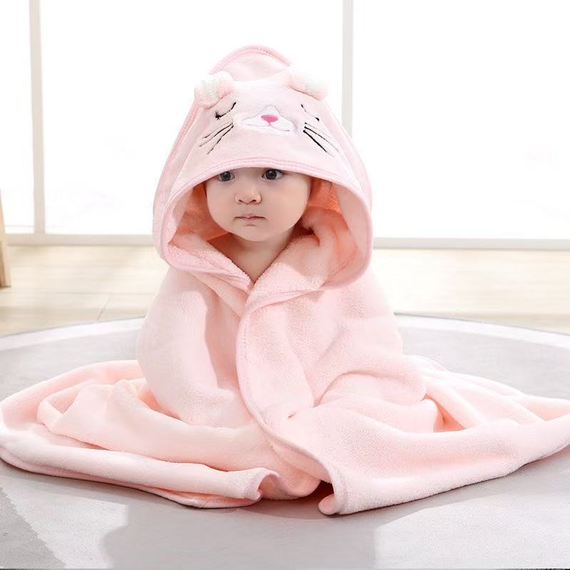 AliExpress Toddler Bathrobe Infant Bath Towel Boy Girl Blankets Swaddle With Hood Cartoon Coral Fleece Towel Blanket Newborn Kids Bedding, view 2