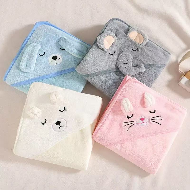 AliExpress Toddler Bathrobe Infant Bath Towel Boy Girl Blankets Swaddle With Hood Cartoon Coral Fleece Towel Blanket Newborn Kids Bedding, view 3