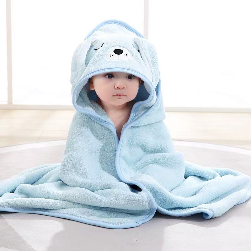 AliExpress Toddler Bathrobe Infant Bath Towel Boy Girl Blankets Swaddle With Hood Cartoon Coral Fleece Towel Blanket Newborn Kids Bedding, view 4