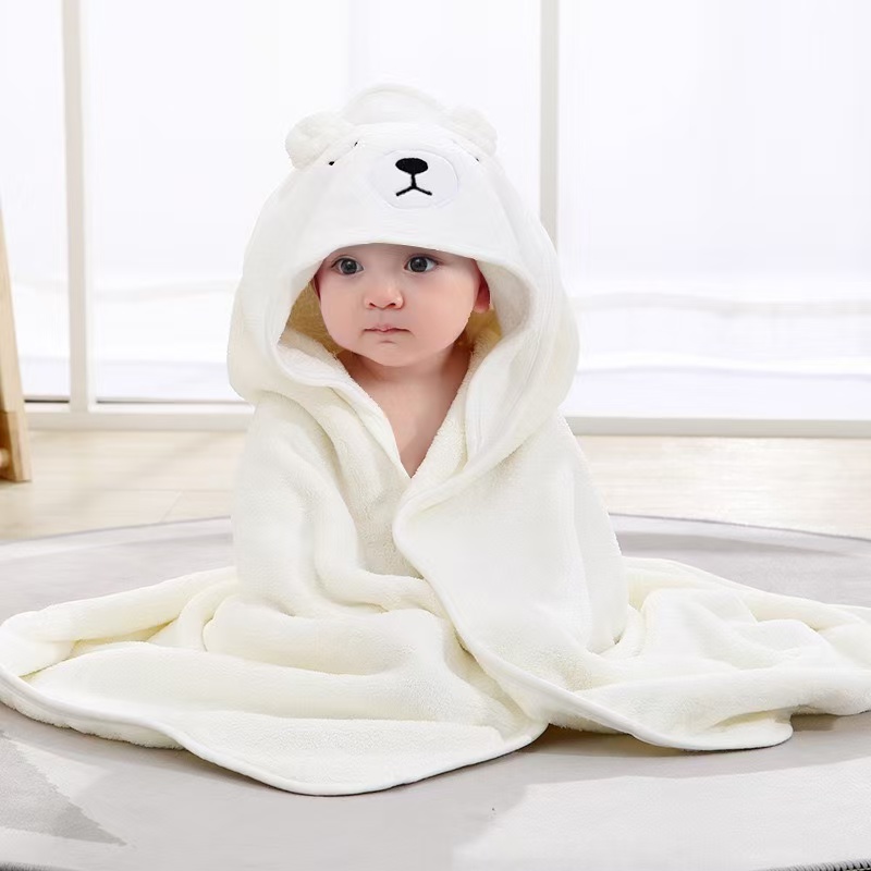 AliExpress Toddler Bathrobe Infant Bath Towel Boy Girl Blankets Swaddle With Hood Cartoon Coral Fleece Towel Blanket Newborn Kids Bedding, view 5
