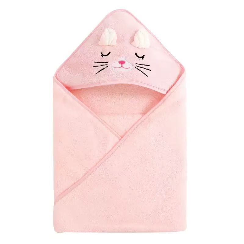 AliExpress Toddler Bathrobe Infant Bath Towel Boy Girl Blankets Swaddle With Hood Cartoon Coral Fleece Towel Blanket Newborn Kids Bedding, view 6