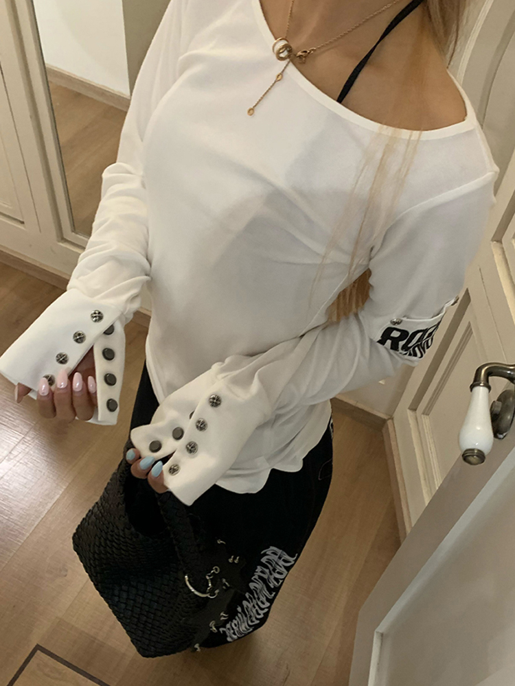 AliExpress Tonngirls American Retro Print T-shirt Women Long Sleece Button Graphic Tops Y2k Tops 2000s Japanese Grunge Tops E-girls Autumn, view 2