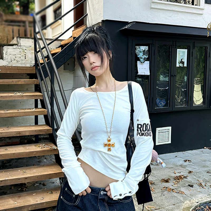 AliExpress Tonngirls American Retro Print T-shirt Women Long Sleece Button Graphic Tops Y2k Tops 2000s Japanese Grunge Tops E-girls Autumn, view 3