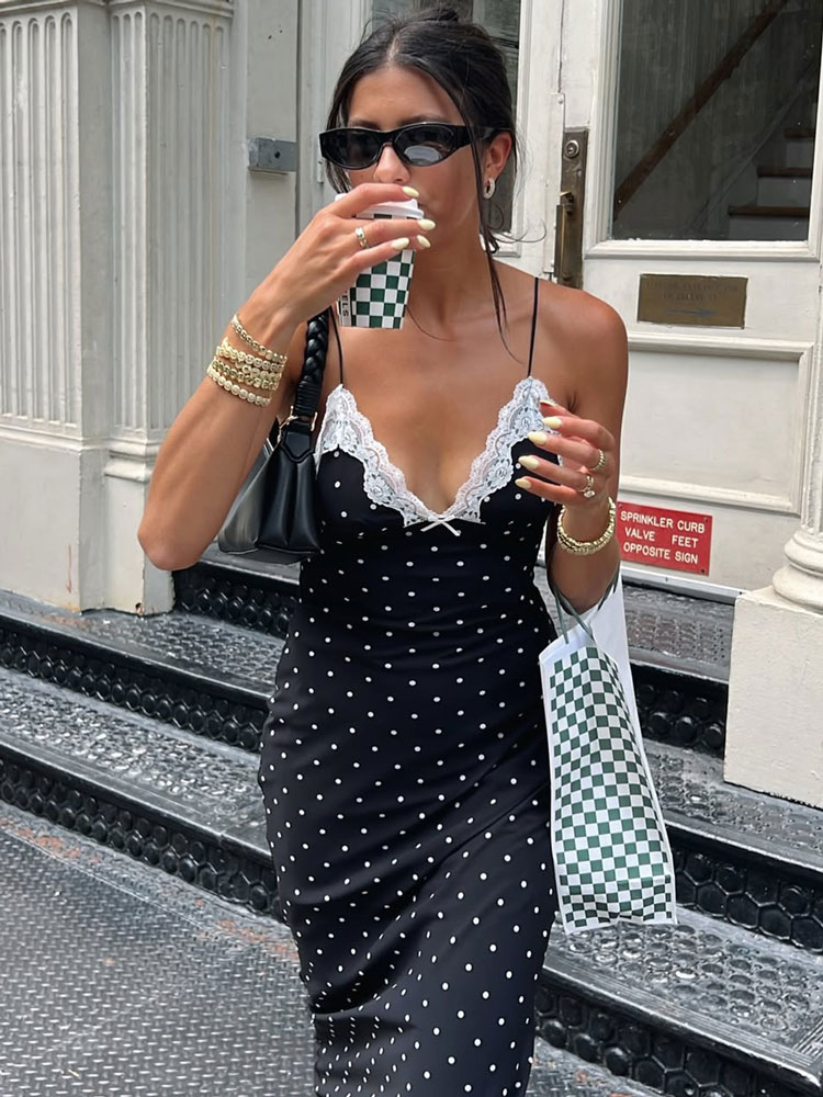 AliExpress Tossy Lace V-Neck Patchwork Maxi Dress Women Backless High Waist Slim Spaghetti Contrast Party Dress Female Spring Long Dress, view 5