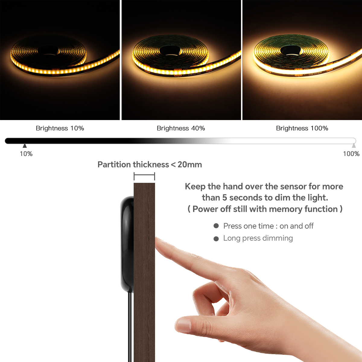 AliExpress Touch Dimmable Black PCB COB LED Strip, view 3