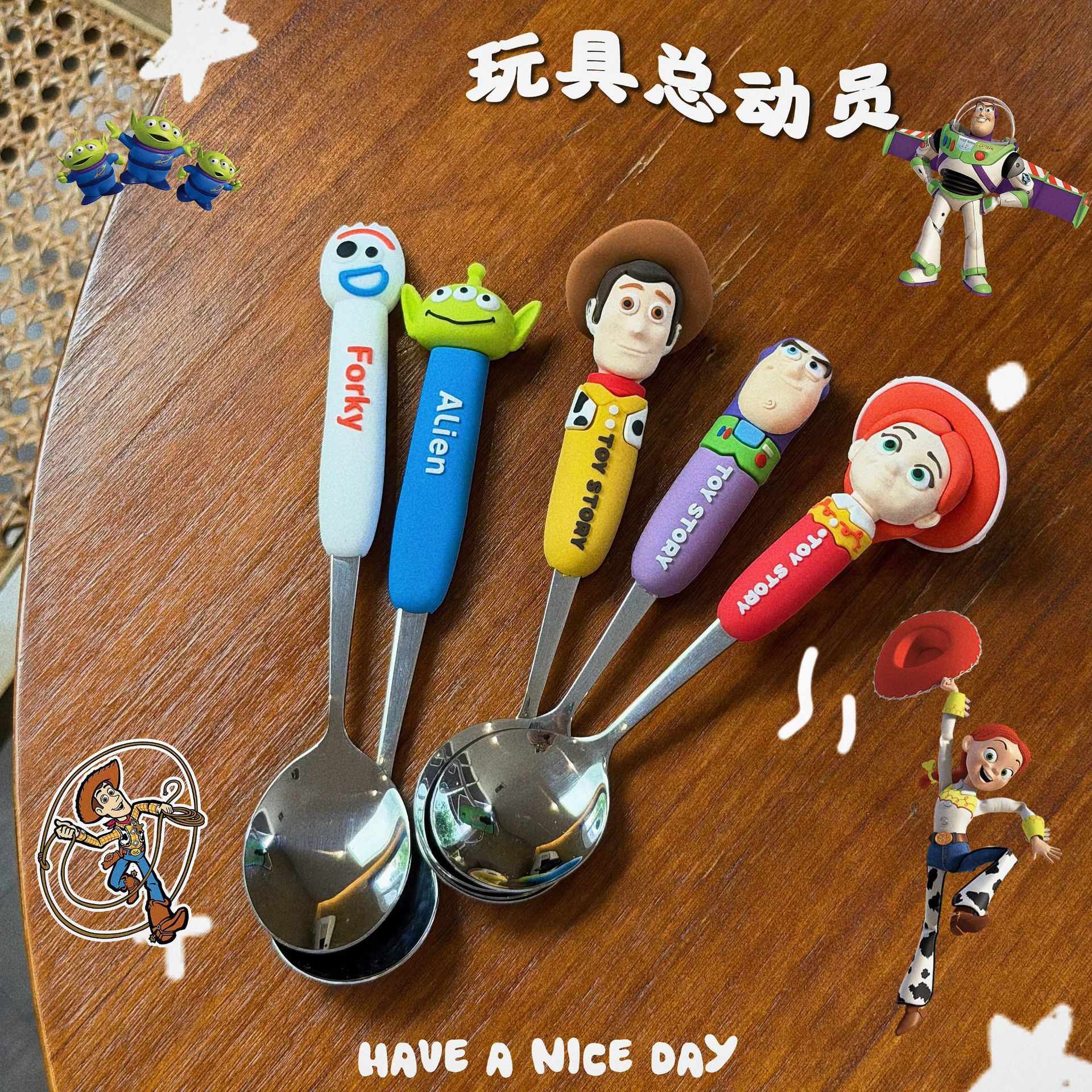 AliExpress Toy Story 5 Spoon Fork Cutlery Set Woody Buzz Lightyear Jessie Forky Alien Cartoon Character Birthday Christmas Gift For Fans, view 2