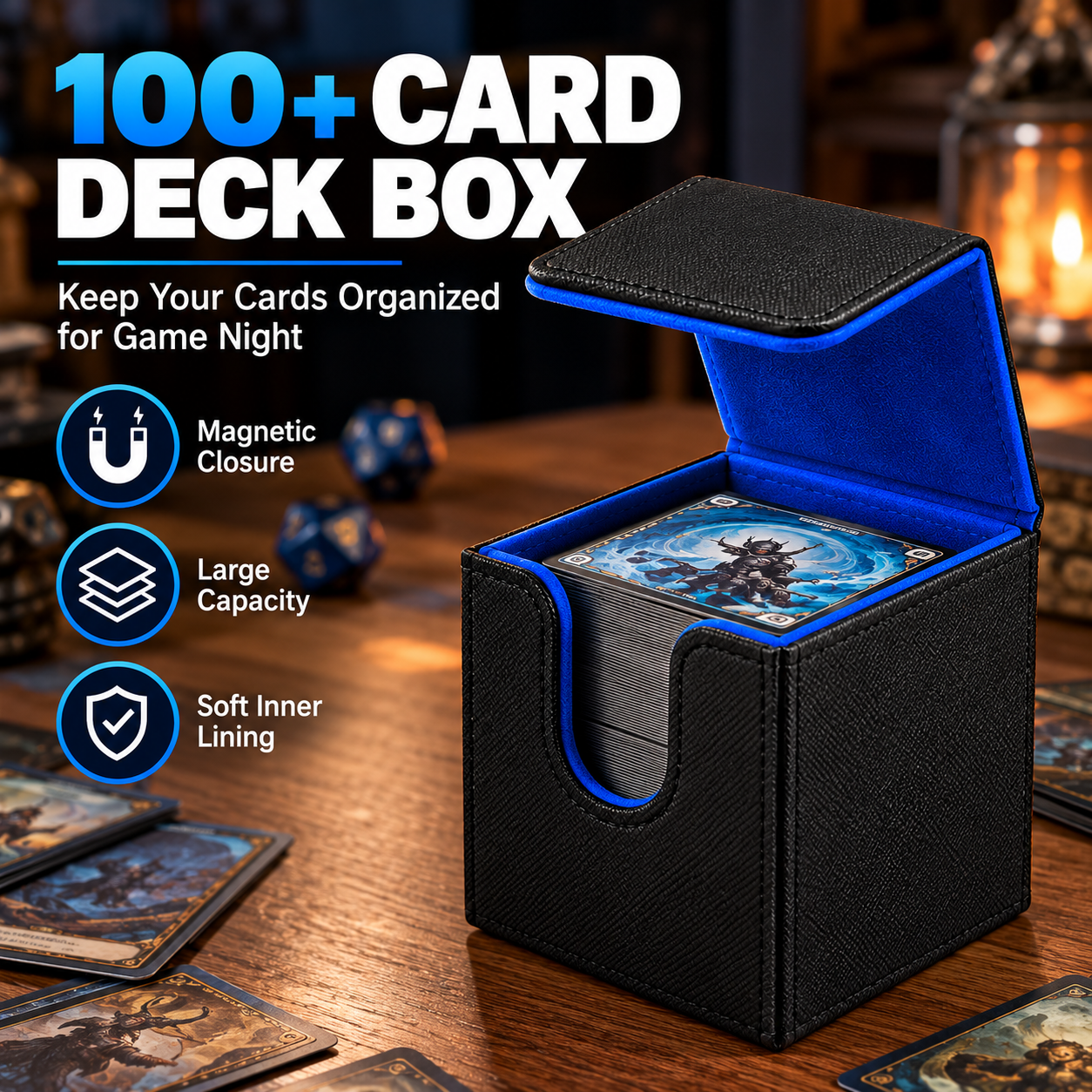AliExpress Blue PU Leather Magnetic Trading Card Deck Box, view 2