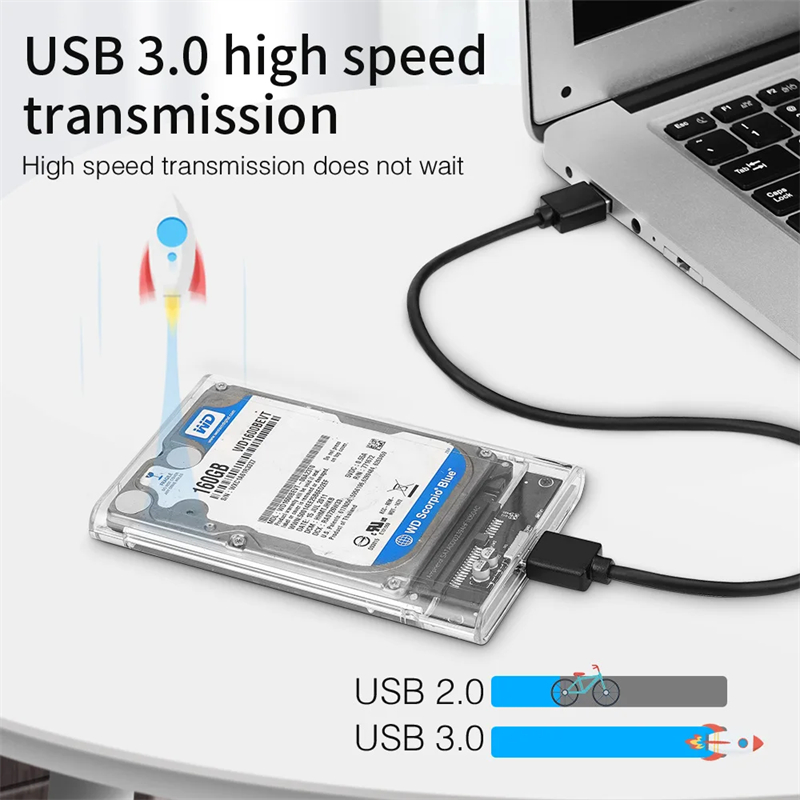AliExpress Transparent 2.5 Inch HDD Enclosure SSD SATA to USB 3.0 Type-C 3.1 Portable External Hard Drive Case Tool-Free