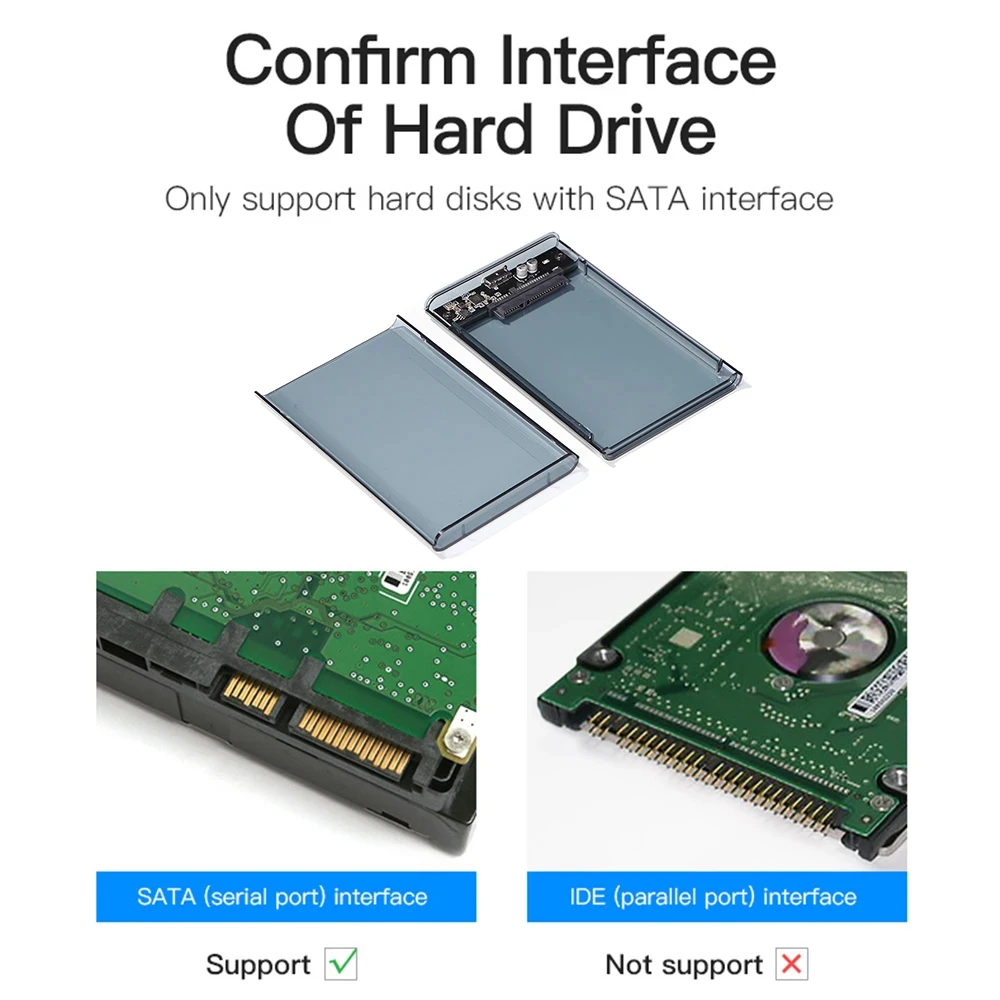 AliExpress Transparent 2.5 Inch HDD Enclosure SSD SATA to USB 3.0 Type-C 3.1 Portable External Hard Drive Case Tool-Free, view 4