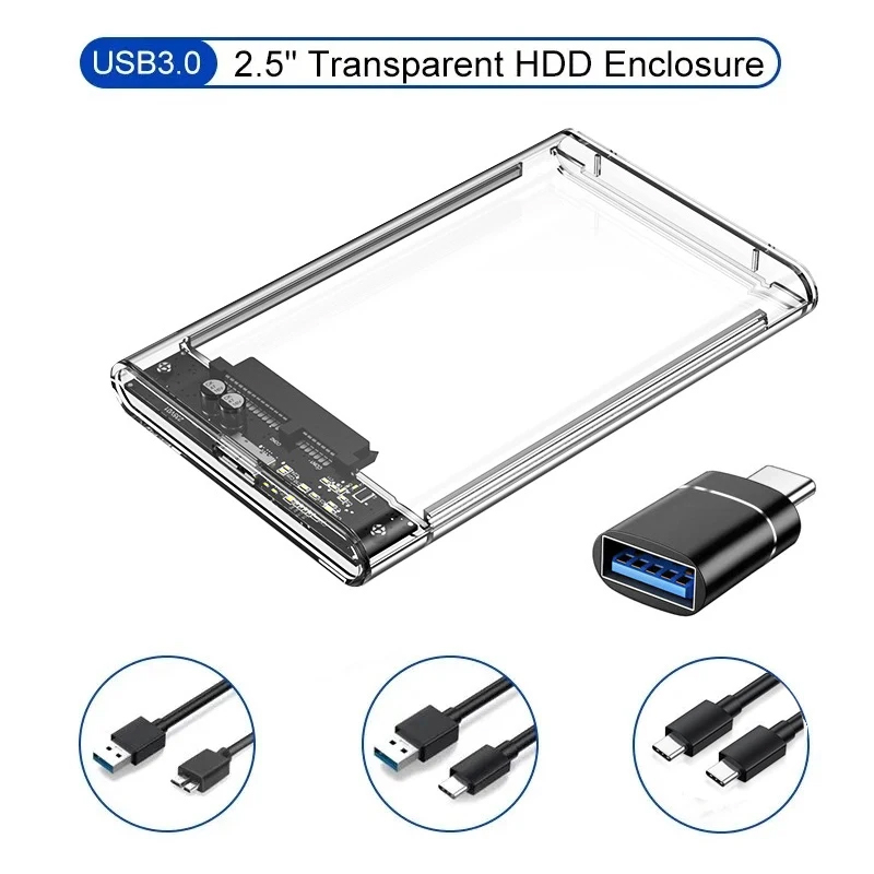 AliExpress Transparent 2.5 Inch HDD Enclosure SSD SATA to USB 3.0 Type-C 3.1 Portable External Hard Drive Case Tool-Free, view 6
