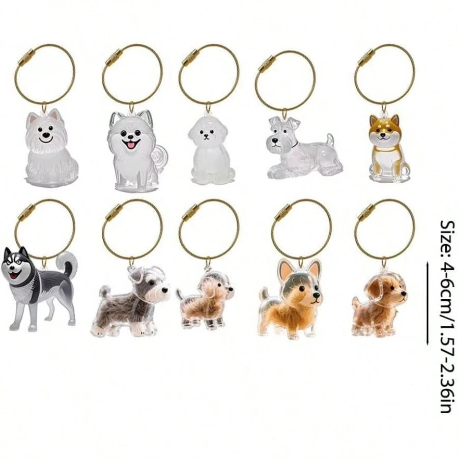 AliExpress Transparent Cute Dog Pendant Keychain Creative Pet Hair Storage Capsule Hanging Ornament for Pet Lover DIY Pet Memorial Keychain, view 2
