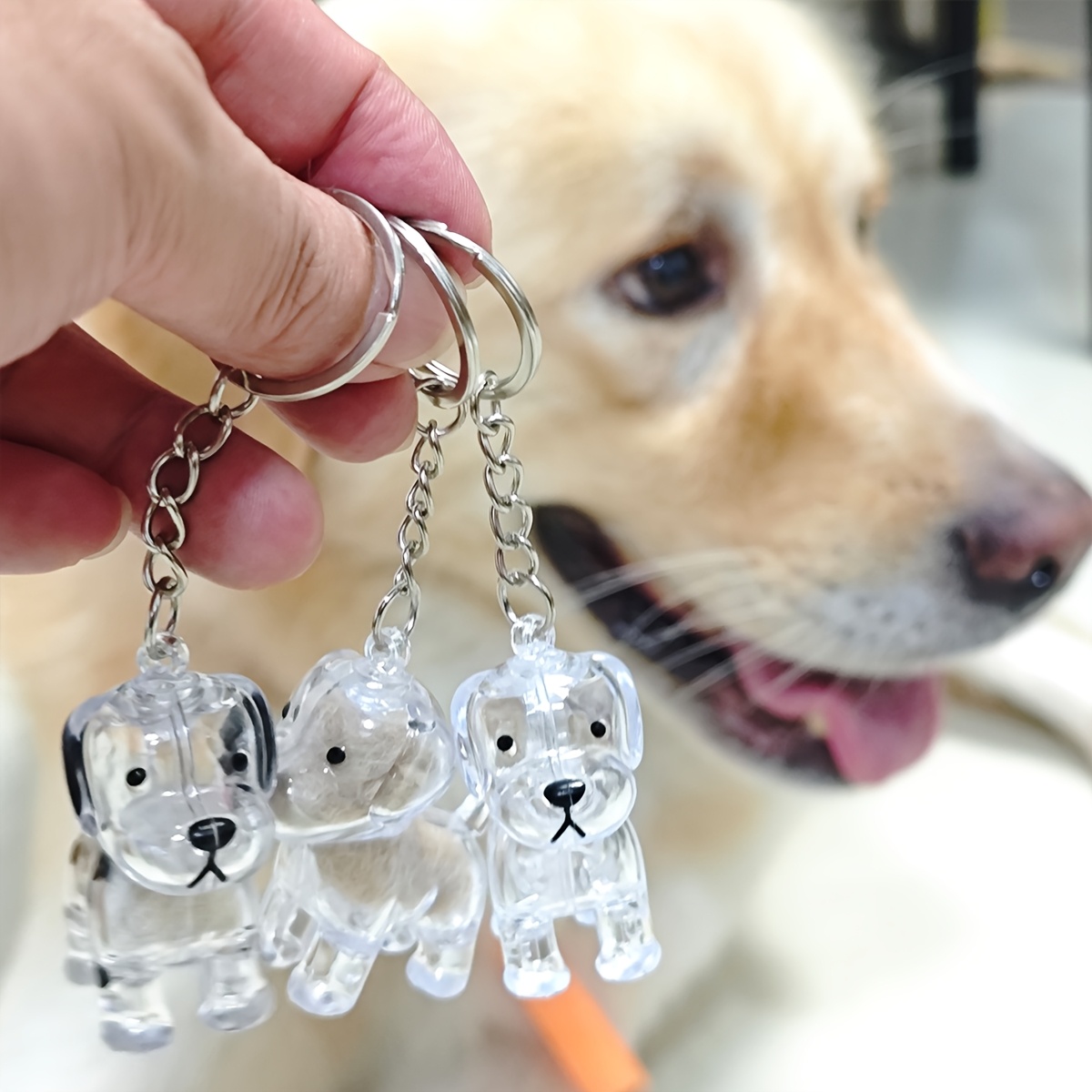 AliExpress Transparent Cute Dog Pendant Keychain Creative Pet Hair Storage Capsule Hanging Ornament for Pet Lover DIY Pet Memorial Keychain, view 5