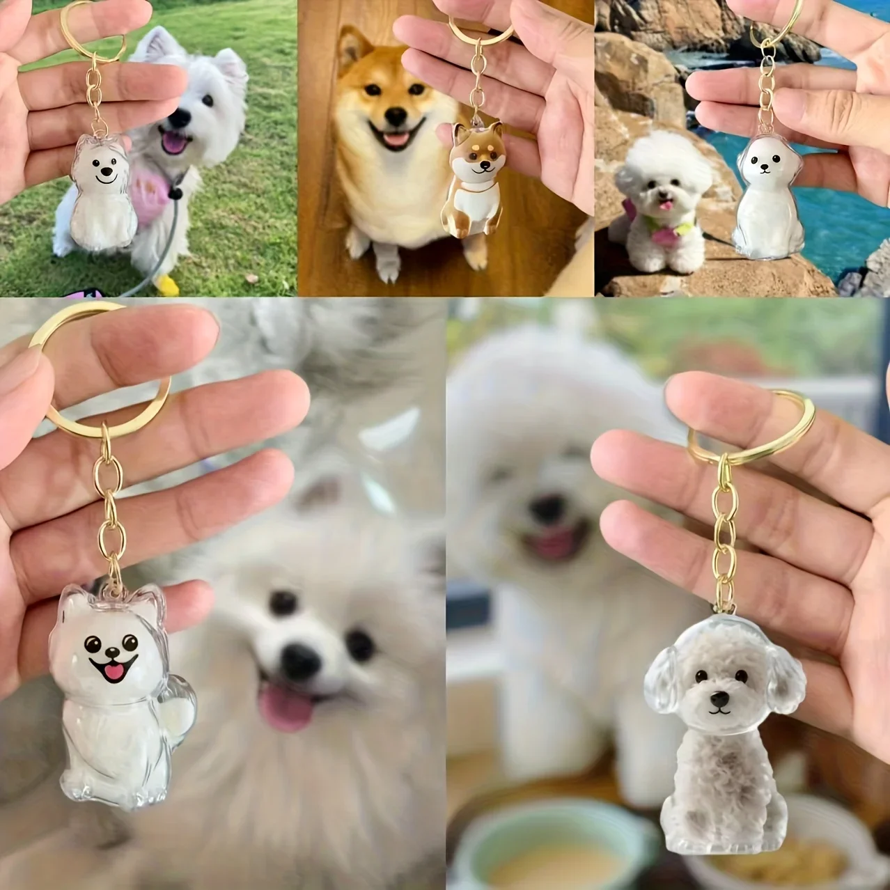 AliExpress Transparent Cute Dog Pendant Keychain Creative Pet Hair Storage Capsule Hanging Ornament for Pet Lover DIY Pet Memorial Keychain, view 6