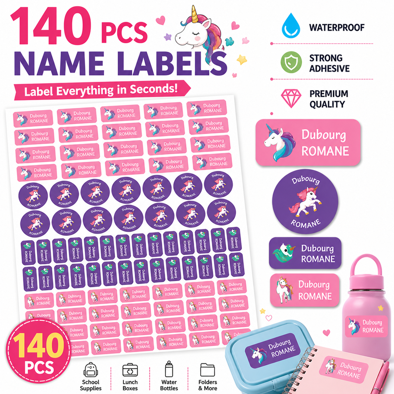 AliExpress TREES 140PCS Custom Waterproof Name tags Stickers ,cartoon style, nakrjki na ubrania imie,autocollants personnalisés prenom,