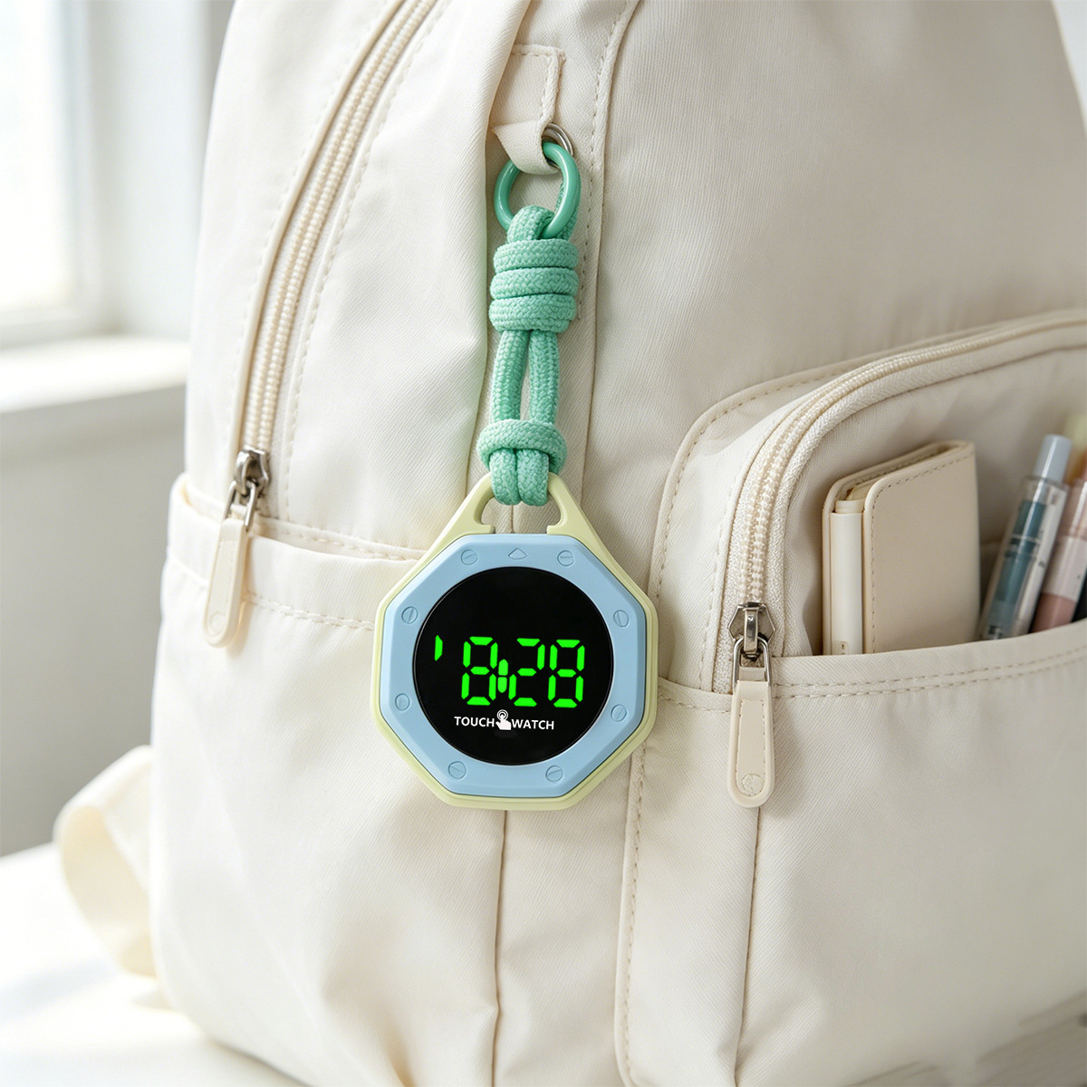 AliExpress Trendy and simple hanging electronic watch for middle and high school students, backpack pendant watch, hanging watch, view 3