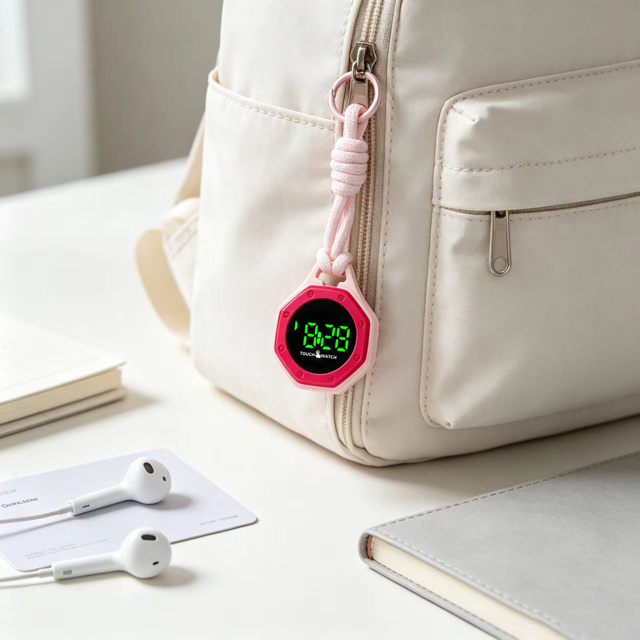 AliExpress Trendy and simple hanging electronic watch for middle and high school students, backpack pendant watch, hanging watch, view 6