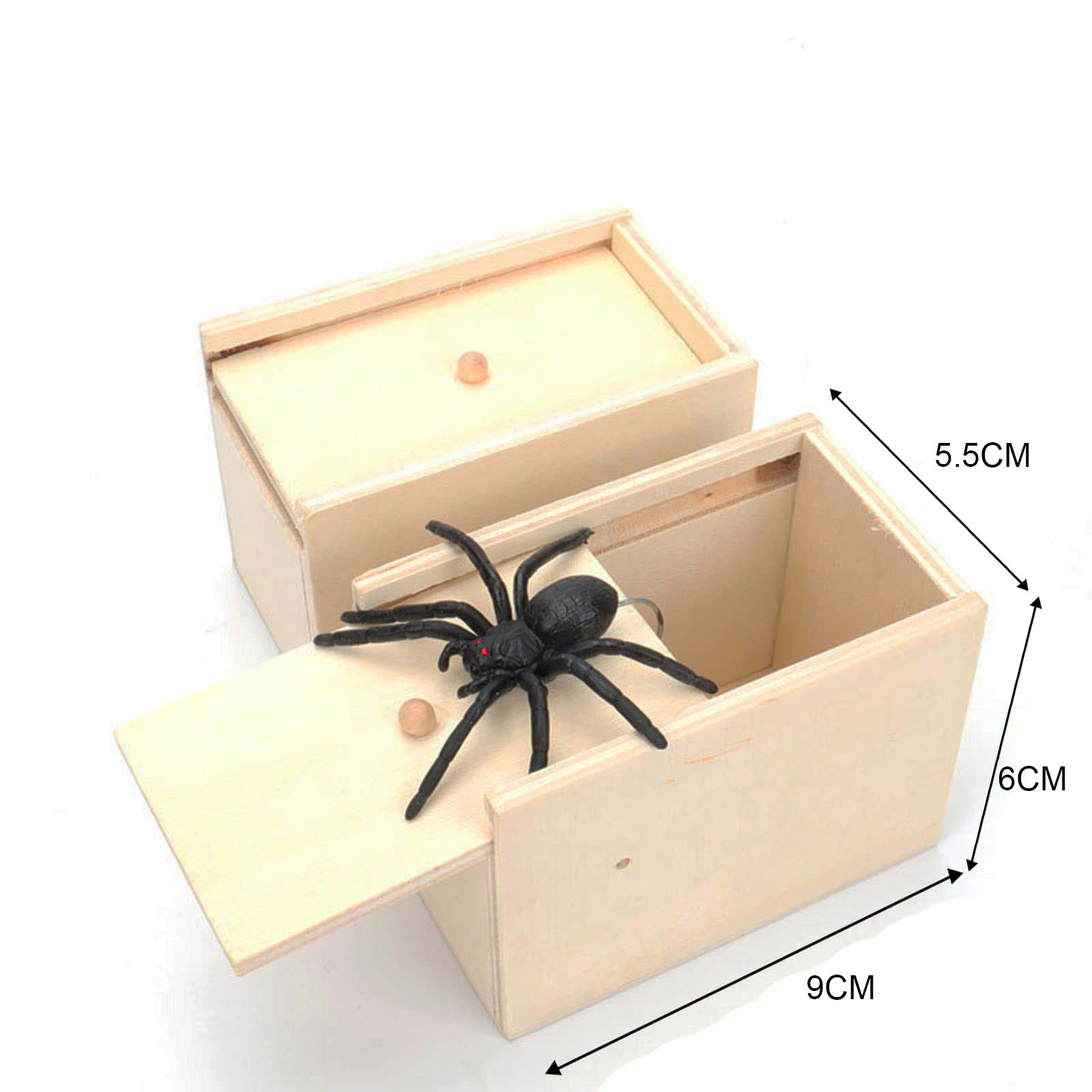 AliExpress Trick Spider Funny Scare Box Wooden Hidden Box Quality Prank Wooden Scare Box Fun Game Prank Trick Friend Office Toys, view 3