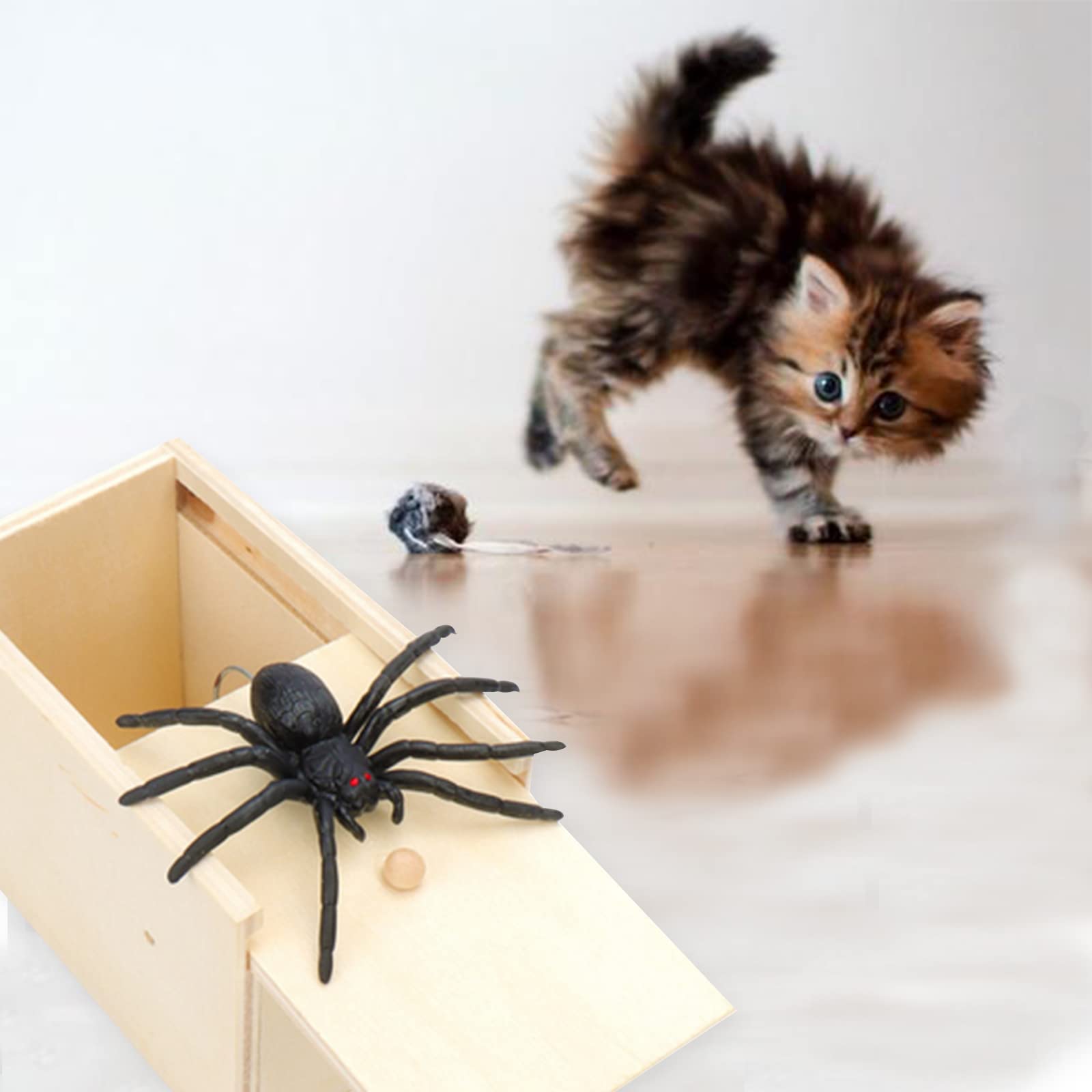 AliExpress Trick Spider Funny Scare Box Wooden Hidden Box Quality Prank Wooden Scare Box Fun Game Prank Trick Friend Office Toys, view 4