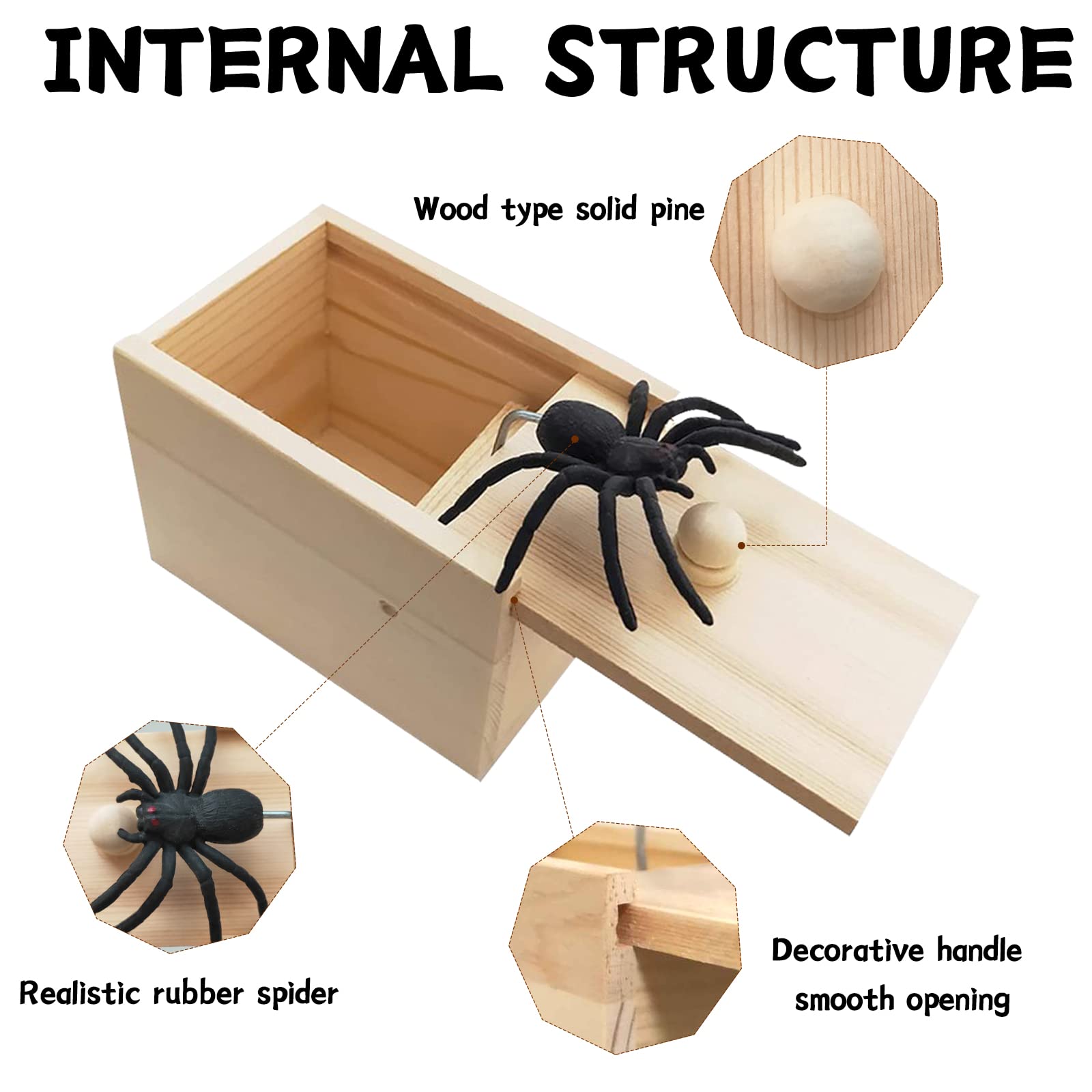 AliExpress Trick Spider Funny Scare Box Wooden Hidden Box Quality Prank Wooden Scare Box Fun Game Prank Trick Friend Office Toys, view 6