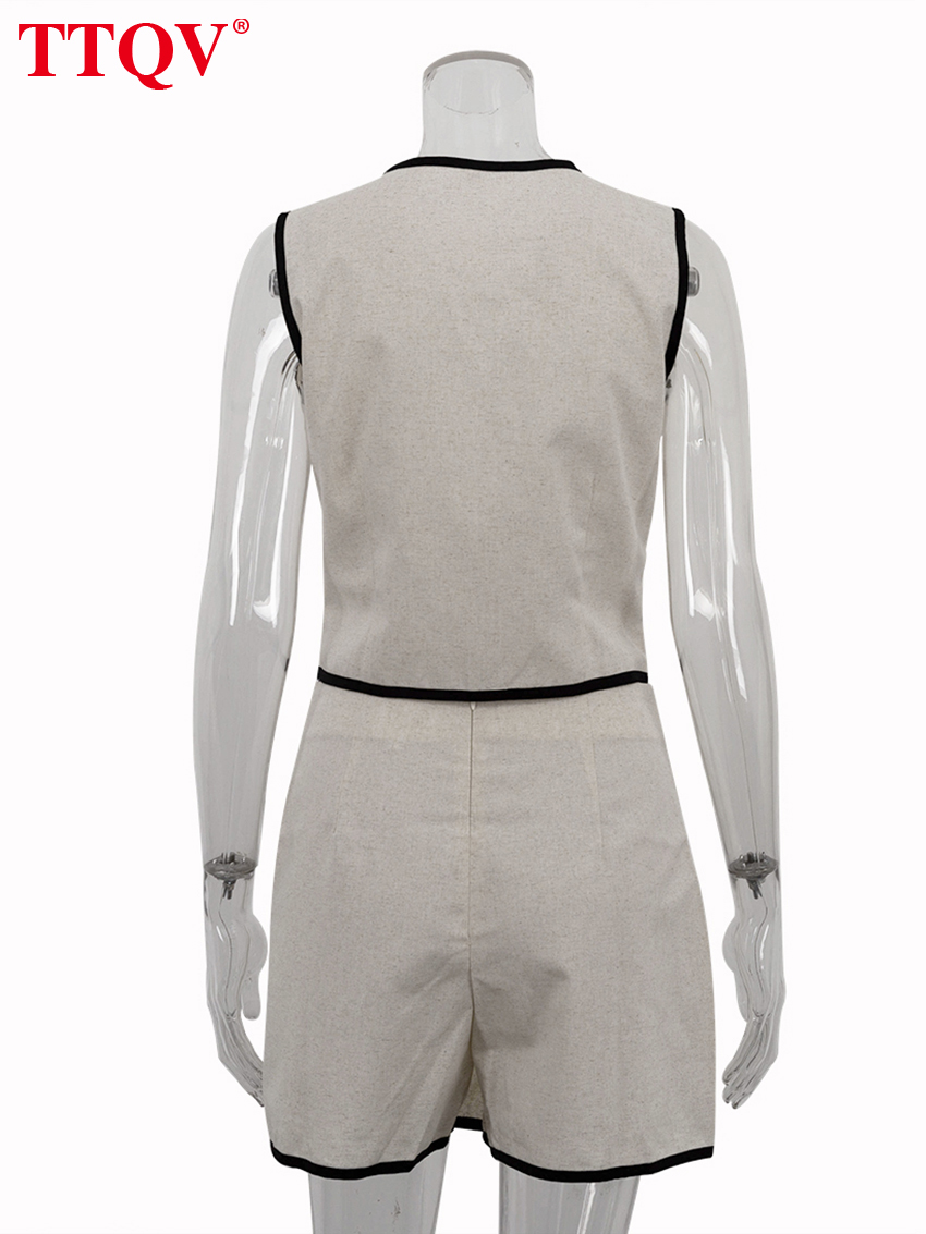AliExpress TTQV Summer Slim Khaki Cotton 2 Piece Set Woman Outfit 2025 Fashion Sleeveless Crop Top With High Waist Shorts Set Streetwear, view 6