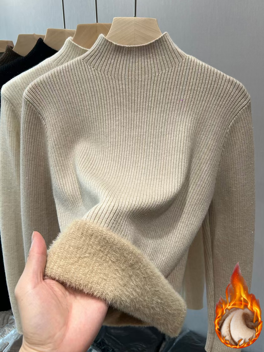 AliExpress Turtleneck Winter Sweater Women Elegant Thicken Velvet Lined Warm Sueter Knitted Pullover Slim Tops Jersey Knitwear Jumper New