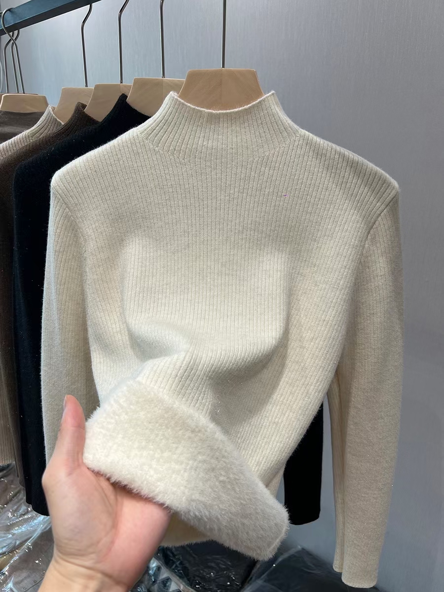 AliExpress Turtleneck Winter Sweater Women Elegant Thicken Velvet Lined Warm Sueter Knitted Pullover Slim Tops Jersey Knitwear Jumper New, view 2