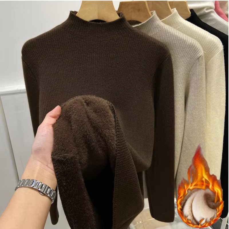 AliExpress Turtleneck Winter Sweater Women Elegant Thicken Velvet Lined Warm Sueter Knitted Pullover Slim Tops Jersey Knitwear Jumper New, view 3
